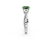 Fancy Green Round Cut Diamond Twist Band Solitaire Set in Silver with Pavé Accents and Prong Setting