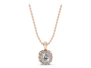 Cushion Cut Lab-Grown Diamond Halo Pendant Necklace | Polished Bail | Rose Gold