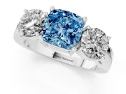 Cushion Cut Three Stone Engagement Ring Setting for a Fancy Blue Lab-Grown Diamond | Wide Plain Band | Sterling Silver