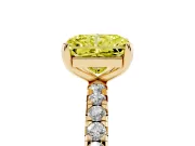 Fancy Yellow Radiant Cut Diamond Pavé Solitaire Ring Set in Yellow gold with Round Band and Prong Setting