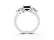 Fancy Black Asscher Cut Diamond Solitaire Ring Set in White gold with Cluster Accents on Each Side