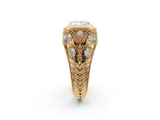Princess Cut Diamond Bezel Ring Set in Yellow gold with Milgrain Accent Band