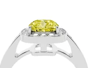 Fancy Yellow Cushion Cut Diamond Halo Pavé Engagement Ring Set in Silver with Bezel Setting