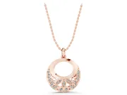 Round Lab-Grown Diamond Pavé Leaf Filigree Disc Pendant Necklace | Open Oval Window | Rose Gold