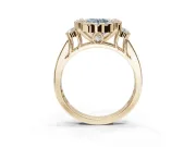 Round Halo Engagement Ring Setting for a Fancy Blue Lab-Grown Diamond | Side Clusters | Yellow Gold