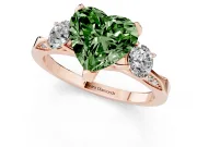 Heart-Shaped Hidden Halo Three Stone Engagement Ring Setting for a Fancy Green Lab-Grown Diamond | Rose Gold