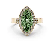 Fancy Green Marquise Cut Diamond Halo Ring Set in Yellow gold with Pavé-Lined Split Shank Band