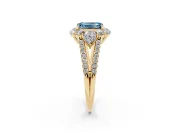 Emerald Cut Scalloped Halo Engagement Ring Setting for a Fancy Blue Lab-Grown Diamond | Pear Side Stones | Yellow Gold