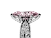 Fancy Pink Marquise Cut Diamond Solitaire Ring Set in White gold with Milgrain Double Row Round Pavé Band
