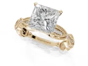 Princess Cut Vintage Milgrain Engagement Ring Setting | Graduated Stations | Yellow Gold
