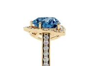 Heart-Shaped Petal Tip Halo Engagement Ring Setting for a Fancy Blue Lab-Grown Diamond | Pavé Band | Yellow Gold