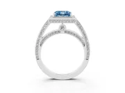 Fancy Blue Princess Cut Diamond Halo Pavé Split Shank Ring Set in Platinum with Prong Setting