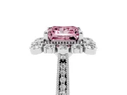 Princess Cut Scalloped Halo Engagement Ring Setting for a Fancy Pink Lab-Grown Diamond | Milgrain Edges | Platinum