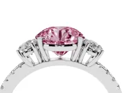 Round Three Stone Engagement Ring Setting for a Fancy Pink Lab-Grown Diamond | Pave Shoulders | White Gold
