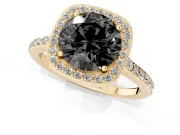 Round Pavé Halo Engagement Ring Setting for a Black Center | Yellow Gold