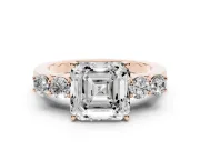 Asscher Cut Close Set Five Stone Engagement Ring Setting | Rose Gold