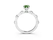 Fancy Green Pear Cut Diamond Solitaire Ring Set in Silver with Bezel Set Side Stones and Prong Setting