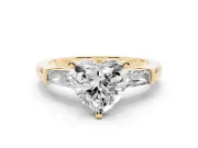 Heart-Shaped Three Stone Engagement Ring Setting | Tapered Baguettes | Yellow Gold