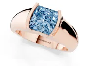 Princess Cut Half Bezel Solitaire Engagement Ring Setting for a Fancy Blue Lab-Grown Diamond | Wide Band | Rose Gold