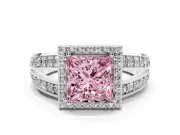 Princess Cut Halo Engagement Ring Setting for a Fancy Pink Lab-Grown Diamond | Pave Split Shank | Sterling Silver