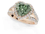 Heart-Shaped Halo Pavé Engagement Ring Setting for a Fancy Green Lab-Grown Diamond | Narrow Split Shank | Rose Gold