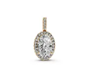 Oval Lab-Grown Diamond Halo Pendant Necklace | Yellow Gold