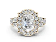Oval Halo Side Cluster Engagement Ring Setting | Graduated Channel Band | Yellow Gold