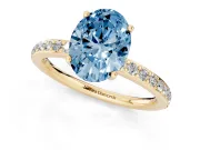 Oval Hidden Halo Engagement Ring Setting for a Fancy Blue Lab-Grown Diamond | Yellow Gold