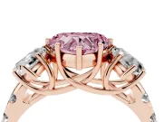 Heart-Shaped Three Stone Engagement Ring Setting for a Fancy Pink Lab-Grown Diamond | Accented Shoulders | Rose Gold