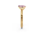 Fancy Pink Pear Cut Diamond Solitaire Milgrain Engraved Band Set in Yellow gold with Prong Setting