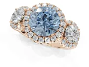 Round Three Stone Halo Engagement Ring Setting for a Fancy Blue Lab-Grown Diamond | Rose Gold