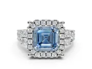 Asscher Cut Halo Engagement Ring Setting for a Fancy Blue Lab-Grown Diamond | Graduated Channel Band | Sterling Silver