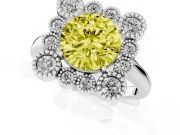 Round Milgrain Cluster Halo Engagement Ring Setting for a Fancy Yellow Lab-Grown Diamond | Plain Band | White Gold