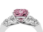 Fancy Pink Princess Cut Diamond Cluster Ring Set in Silver with Round Accent Stones and Prong Setting on a Plain Band