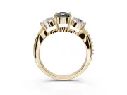 Cushion Cut Three Stone Engagement Ring Setting for a Black Center | Tapered Pavé Band | Yellow Gold