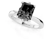 Fancy Black Radiant Cut Diamond Solitaire Engagement Ring Set in Platinum with Slim Tapered Solitaire Band