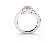 Fancy Pink Oval Cut Diamond Halo Engagement Ring Set in Platinum with Plain Split Shank and Prong Setting