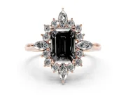 Emerald Cut Cluster Halo Engagement Ring Setting for a Black Center | Rose Gold