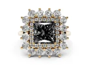 Princess Cut Floral Halo Engagement Ring Setting for a Black Center | Plain Band | Yellow Gold