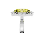 Fancy Yellow Oval Cut Diamond Halo Solitaire Ring Set in Silver with Pavé Band and Prong Setting