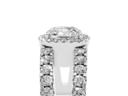 Cushion Cut Diamond Halo Ring Set in Platinum with Pavé Split Shank and Prong Setting