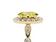 Oval Vintage Halo Engagement Ring Setting for a Fancy Yellow Lab-Grown Diamond | Bezel Station Shoulders | Yellow Gold