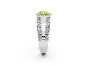 Fancy Yellow Cushion Cut Diamond Halo Ring Set in Platinum with Pavé Split Shank and Prong Setting