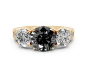Round Vintage Three Stone Engagement Ring Setting for a Black Center | Yellow Gold