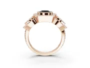 Cushion Cut Three Stone Halo Engagement Ring Setting for a Black Center | Bezel Set | Rose Gold