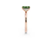 Fancy Green Emerald Cut Diamond Solitaire Ring Set in Rose gold with Thin Band and Prong Setting