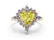 Fancy Yellow Heart Cut Diamond Cluster Halo Ring Set in Rose gold with Marquise and Round Accents
