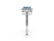 Fancy Blue Emerald Cut Diamond Floral Halo Ring Set in Silver with Pavé Band and Prong Setting