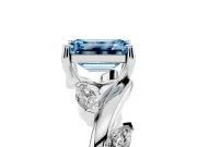 Fancy Blue Emerald Cut Diamond Solitaire Ring Set in Silver with Twisted Marquise Accent Band