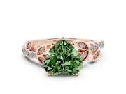 Fancy Green Heart Cut Diamond Solitaire Leaf-Inspired Ring Set in Rose gold with Pavé Band and Prong Setting